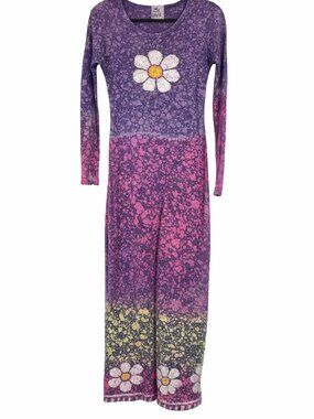 Jayli Dress M Purple Pink Tie Dye Floral Maxi Long Sleeve Boho Nepal